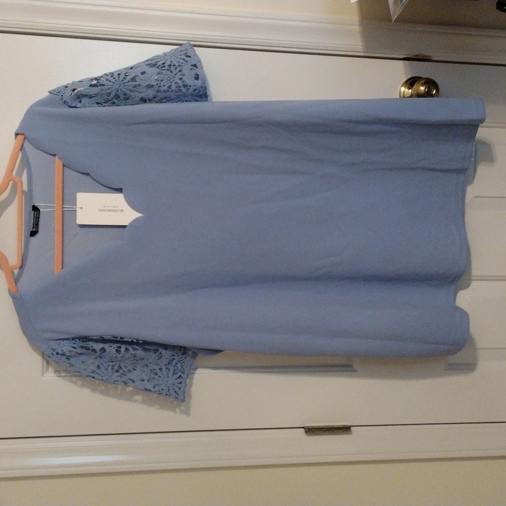 NWT Women's Plus Size Light Powder Blue Blouse W/ Lace Sleeves Size 22-24